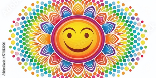 A vibrant, stylized logo featuring a smiling face surrounded by radiating circles, conveying happiness, positivity, and photo