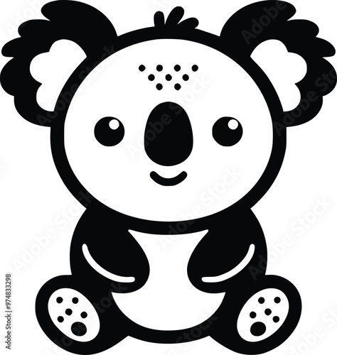 Photography Cute Black and White Illustration of a Soft Koala