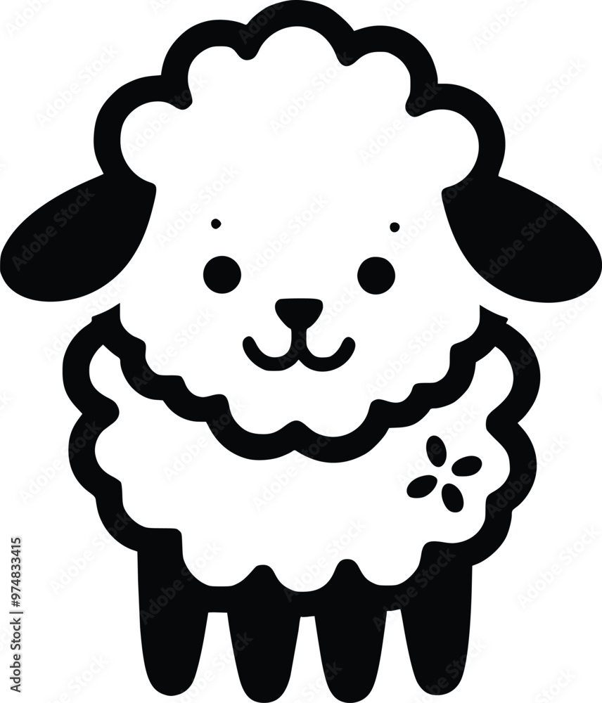 Cute Stuffed Soft Lamb Black and White Illustration Cute Stuffed Soft Lamb Black and White Illustration