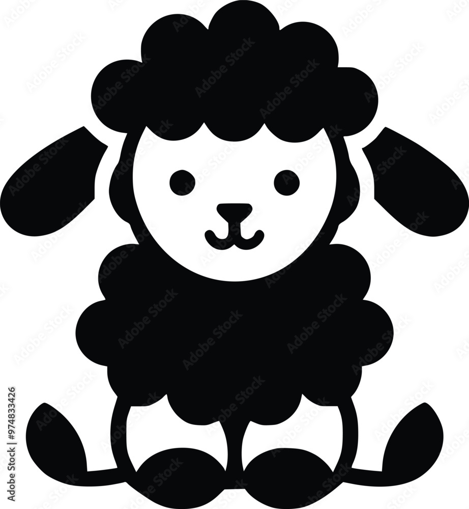 Black and White Illustration of a Cute Stuffed Soft Lamb Black and White Illustration of a Cute Stuffed Soft Lamb