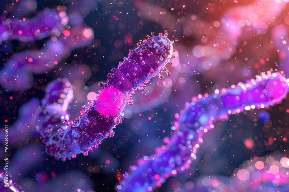 A bunch of purple and blue bacteria are floating in the air A bunch of purple and blue bacteria are floating in the air
