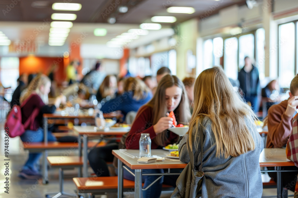 A group of people are eating at a cafeteria A group of people are eating at a cafeteria
