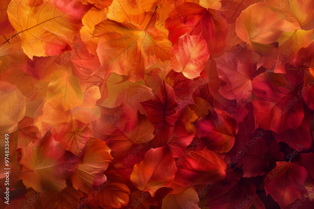 A close up of many orange leaves with a bright orange background A close up of many orange leaves with a bright orange background