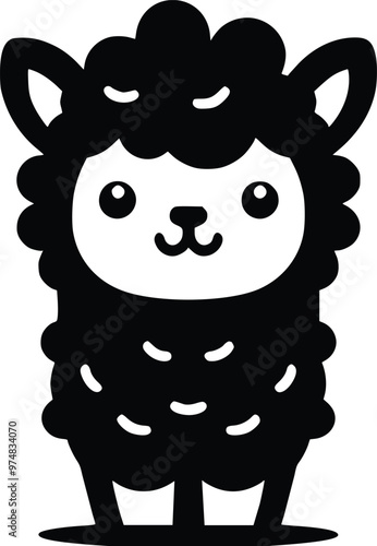 Cute Cuddly Alpaca Black and White Illustration