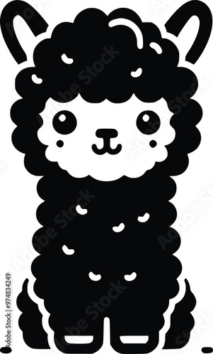 Cute Stuffed Cuddly Alpaca Black and White Illustration