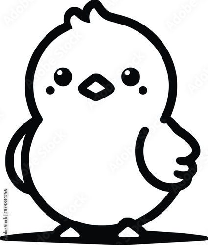 Cute Black and White Illustration of a Stuffed Cuddly Chick
