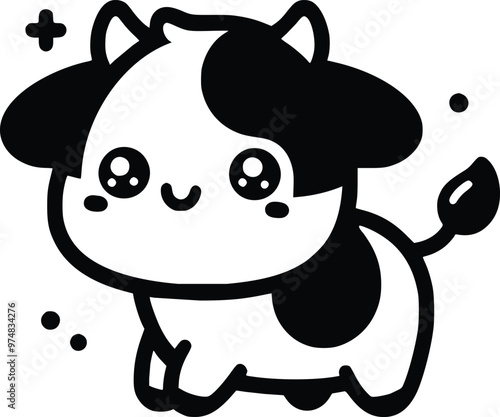 Cute Black and White Illustration of a Cuddly Cow