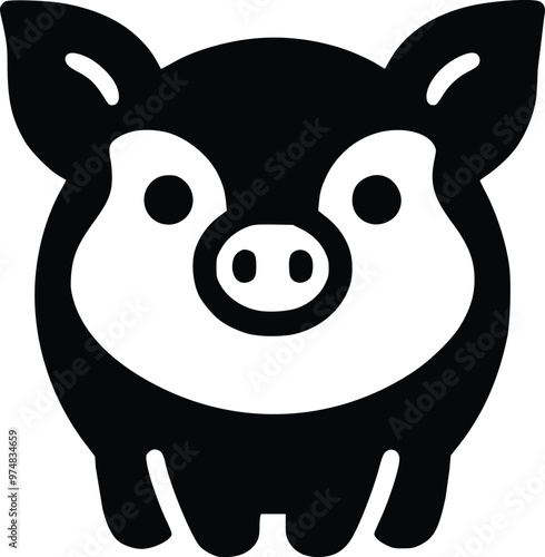 Cute Stuffed Cuddly Pig Black and White Illustration
