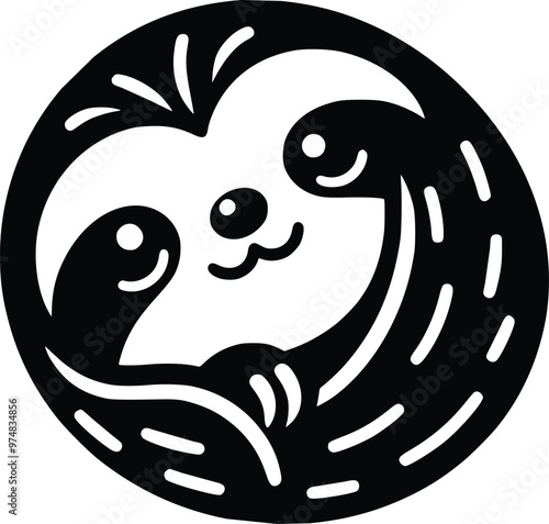 Cute Black and White Illustration of a Cuddly Sloth