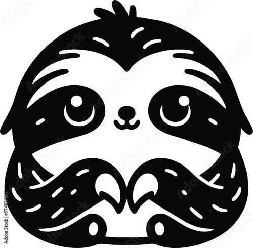 Cute Cuddly Sloth Black and White Illustration