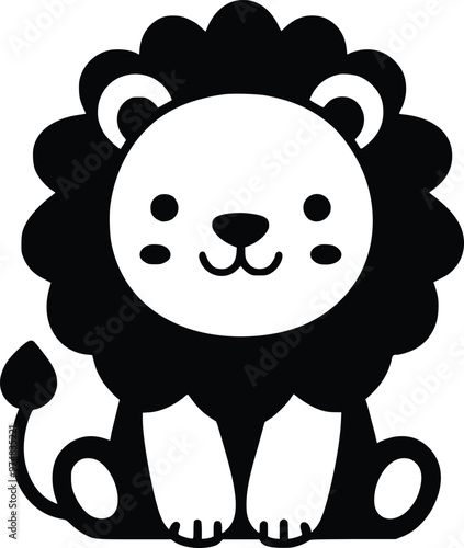 Cute Stuffed Plush Lion Black and White Illustration