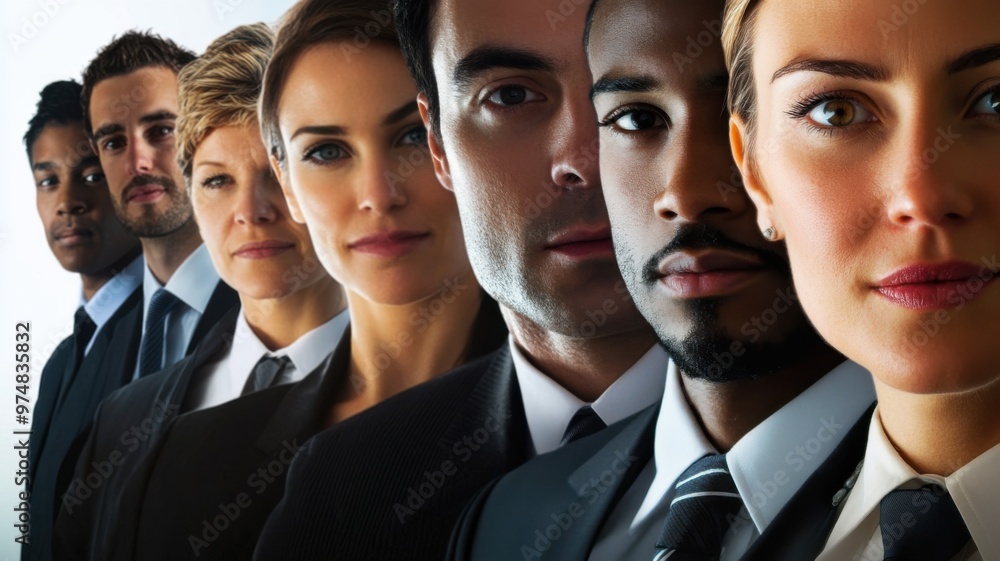 A group of people in suits and ties are standing in a line A group of people in suits and ties are standing in a line