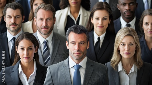 A group of people in suits and ties are standing together