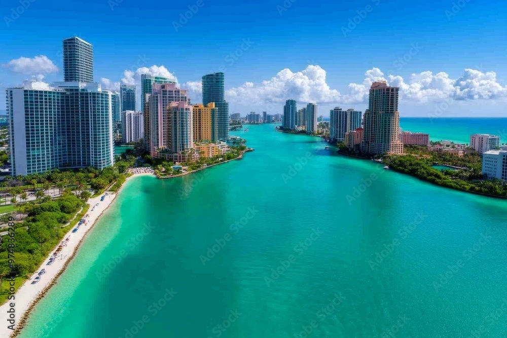 Naklejka premium Florida Real Estate Investment Opportunities illustrated in a real estate guide, highlighting areas like Miami, Tampa, and Fort Lauderdale for property investments