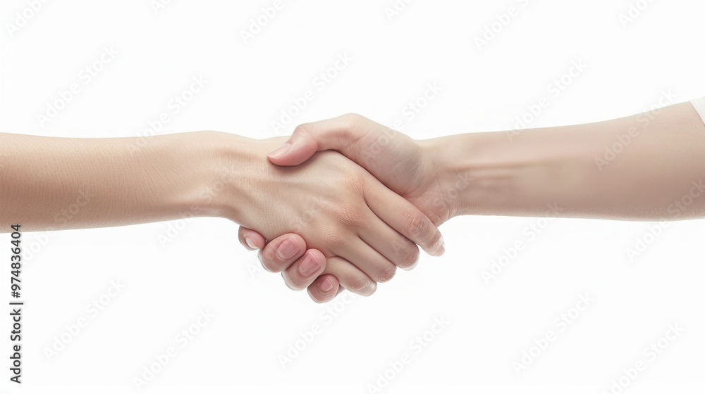 Handshake Between Real and Virtual - Online Transaction and Agreement Concept isolated on white background. Handshake Between Real and Virtual - Online Transaction and Agreement Concept isolated on white background.