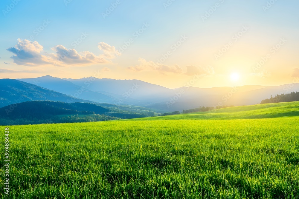 Naklejka premium A beautiful, sunlit field with a clear blue sky