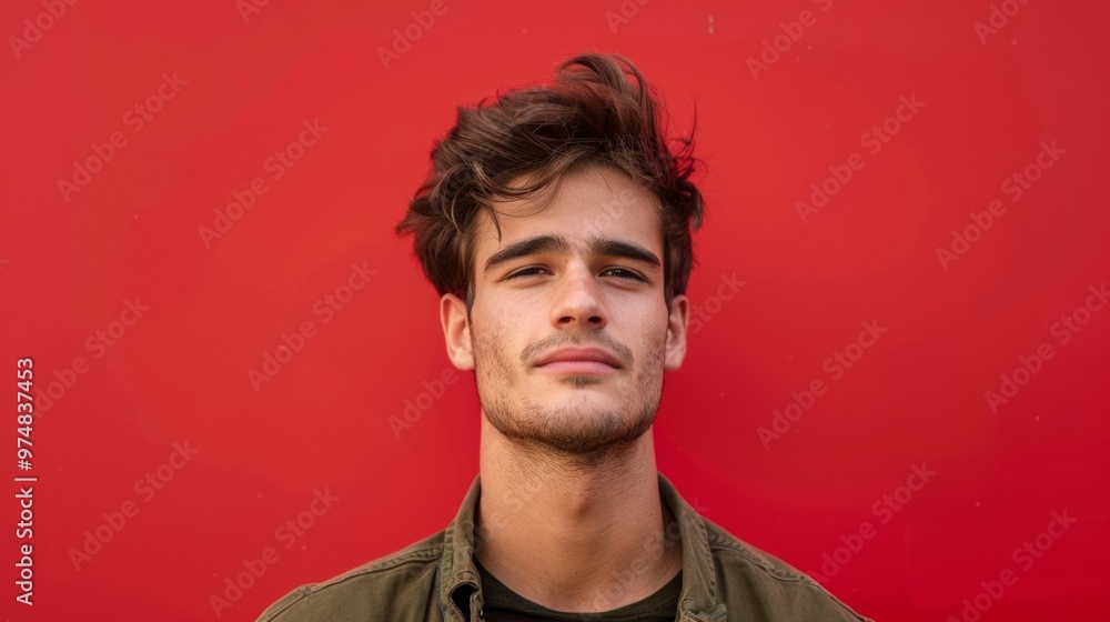 portrait handsome man with red background portrait handsome man with red background