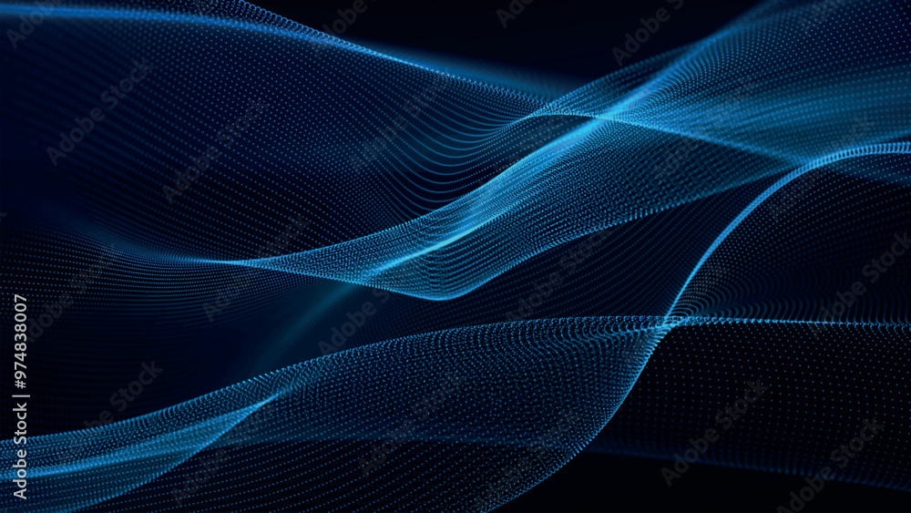 Futuristic point wave of particles. Visualization of sound waves. Technology or science banner. Abstract digital 3D wave. Widescreen vector illustration. Futuristic point wave of particles. Visualization of sound waves. Technology or science banner. Abstract digital 3D wave. Widescreen vector illustration.