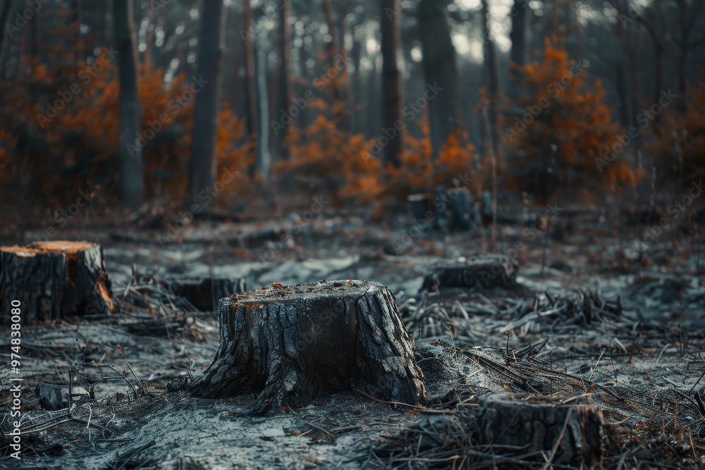 A tree stump is surrounded by dry grass and leaves A tree stump is surrounded by dry grass and leaves