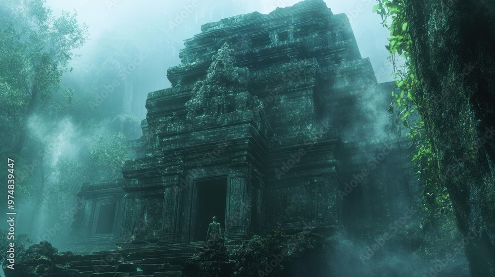 Ancient Stone Temple Emerging From Foggy Jungle Ancient Stone Temple Emerging From Foggy Jungle