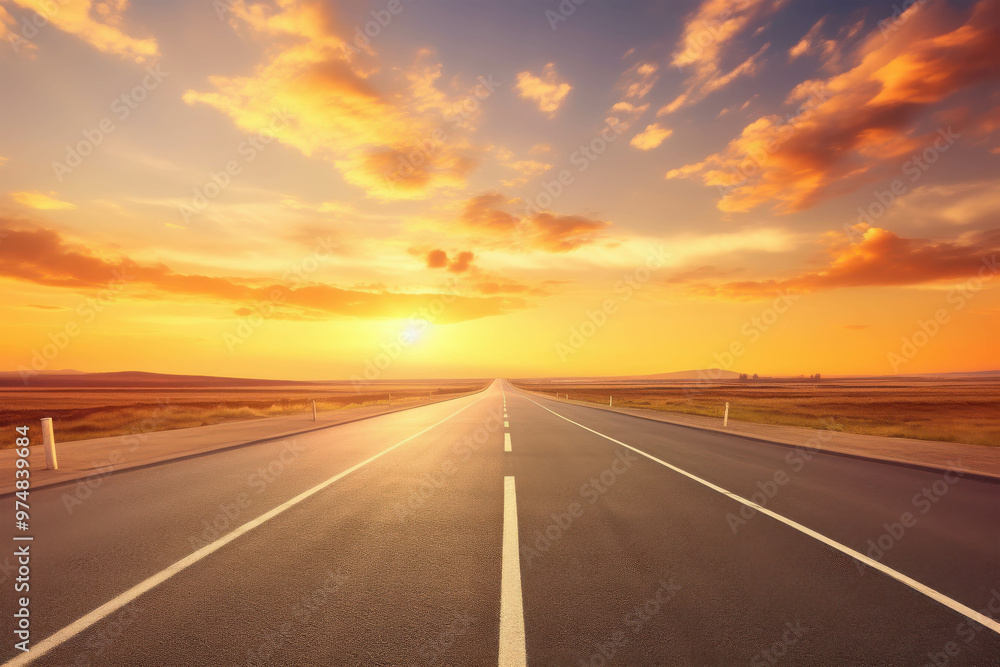 Golden Hour Road Trip: An empty highway stretches towards a breathtaking sunset, inviting you on an adventure into the unknown. Golden Hour Road Trip: An empty highway stretches towards a breathtaking sunset, inviting you on an adventure into the unknown.