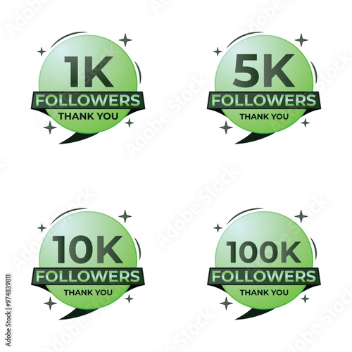 Gradient Artwork 100k, 1k, 5k, 10k Set followers thank you celebration badge artwork green colour
