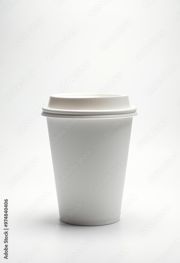 A white paper coffee cup with a white lid. A white paper coffee cup with a white lid.