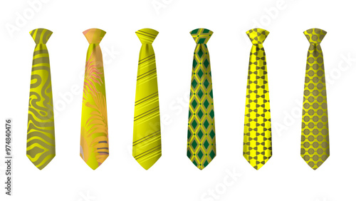 yellow tie set isolated on white background