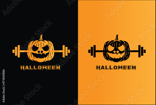 barbell and halloween illustrations vector logo for gym and fitness club.	