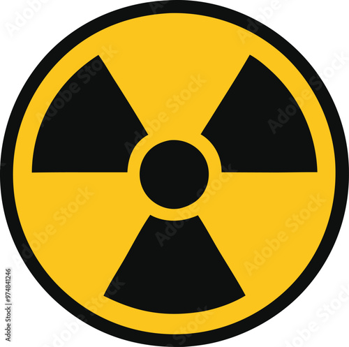 Radiation Hazard Sign, Symbol of radioactive threat alert, Black hazard emblem isolated in yellow circle on white background, Danger label, Warning icon, Stock Vector Illustration.