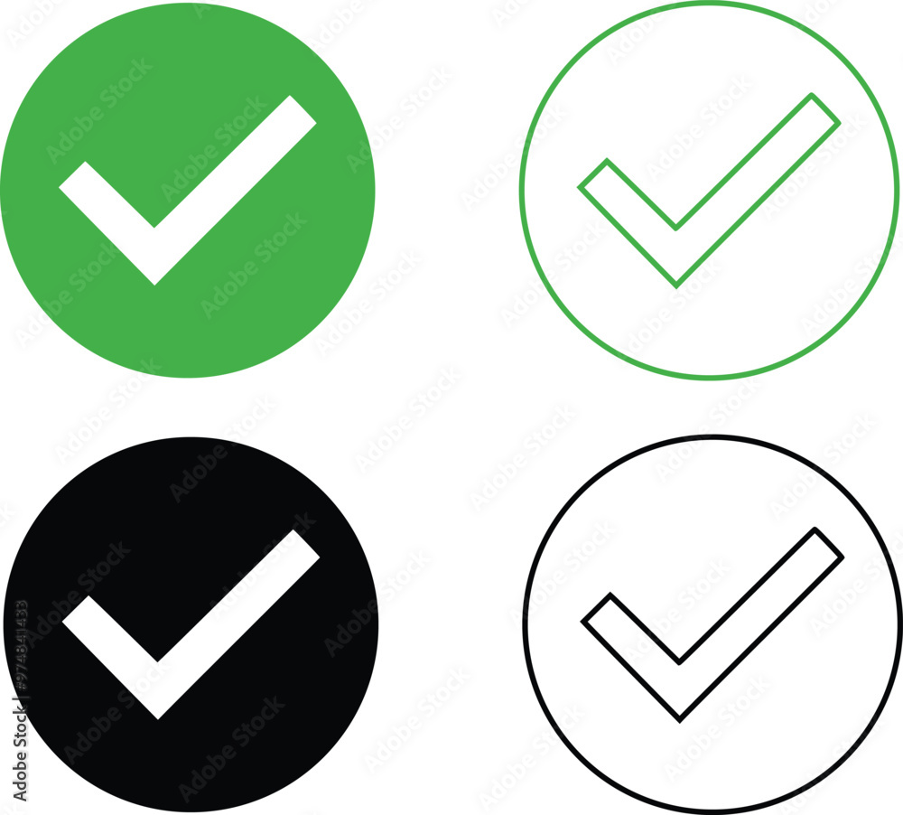 Transparent Green and Black check mark, green and black circle white tick symbols, checklist signs. Transparent Green and Black check mark, green and black circle white tick symbols, checklist signs.