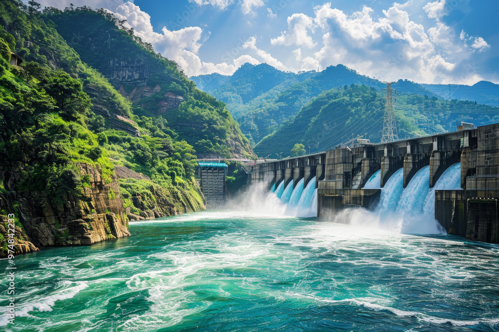 A large body of water with a dam in the background A large body of water with a dam in the background