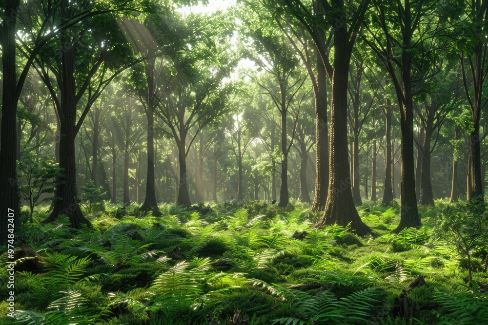 A dense and vibrant forest with many trees A dense and vibrant forest with many trees
