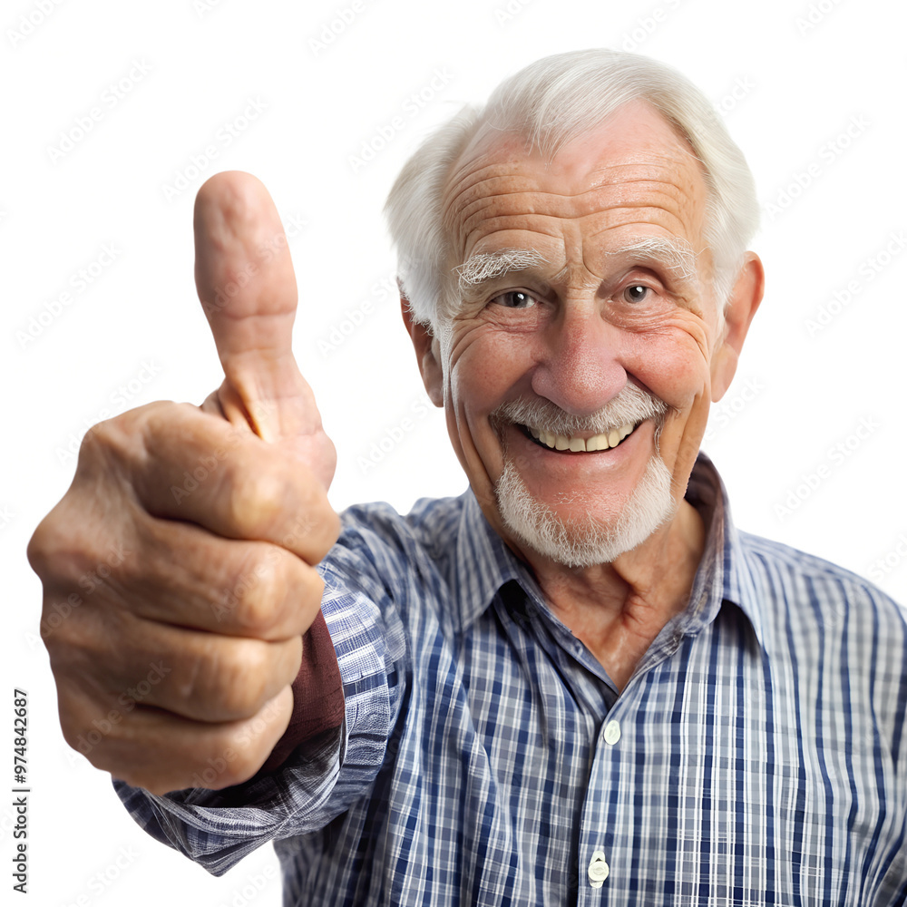 A cheerful senior Caucasian man giving a thumbs up, showcasing happiness and positivity in a friendly manner. Isolated on transparent or white background. A cheerful senior Caucasian man giving a thumbs up, showcasing happiness and positivity in a friendly manner. Isolated on transparent or white background.