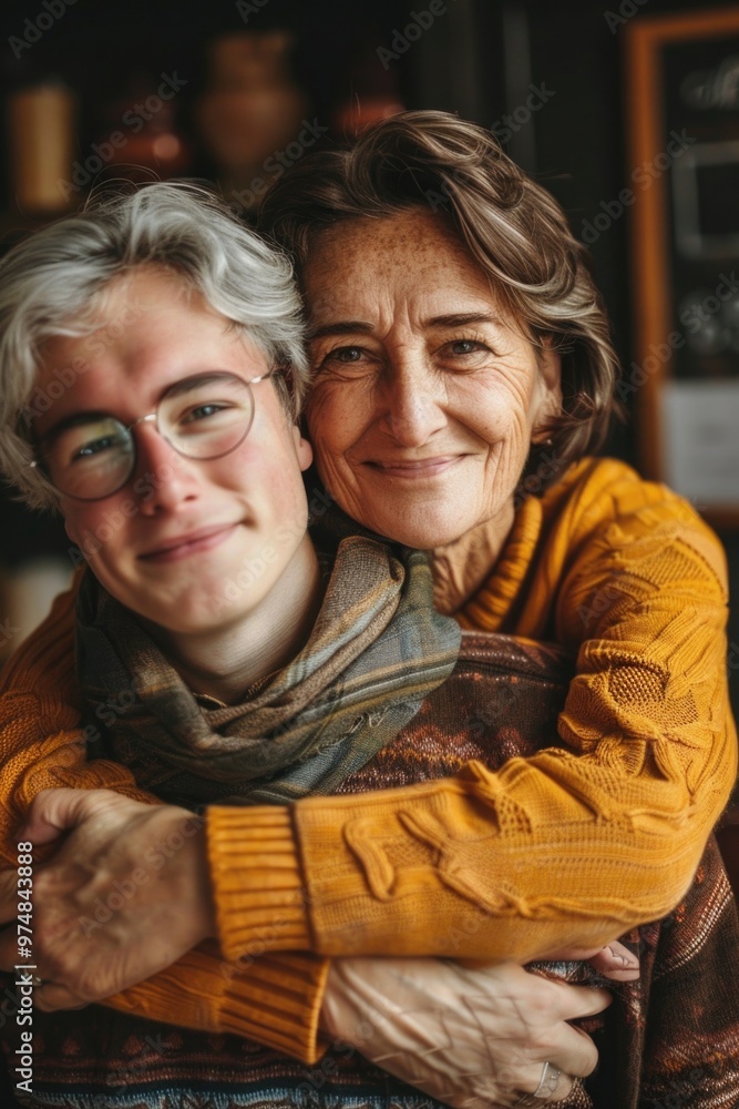 Two women showing affection and friendship, one of whom wears glasses Two women showing affection and friendship, one of whom wears glasses