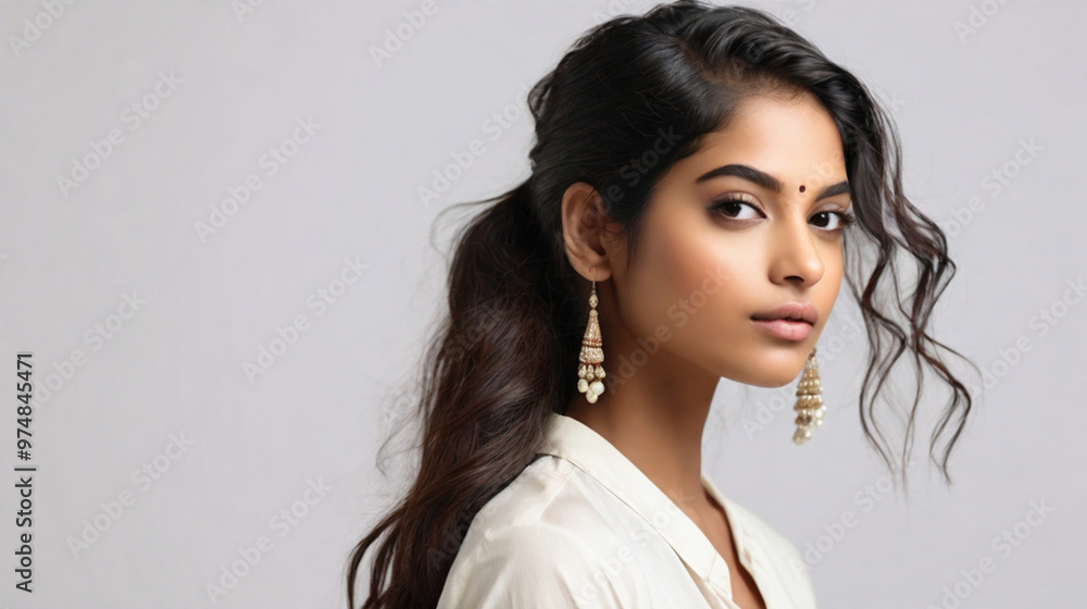 Close up portrait of beautiful Indian female model in 20s with perfect glowy skin Close up portrait of beautiful Indian female model in 20s with perfect glowy skin
