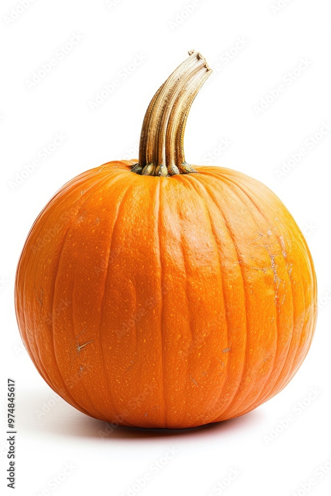 A single orange pumpkin sits on a white surface A single orange pumpkin sits on a white surface