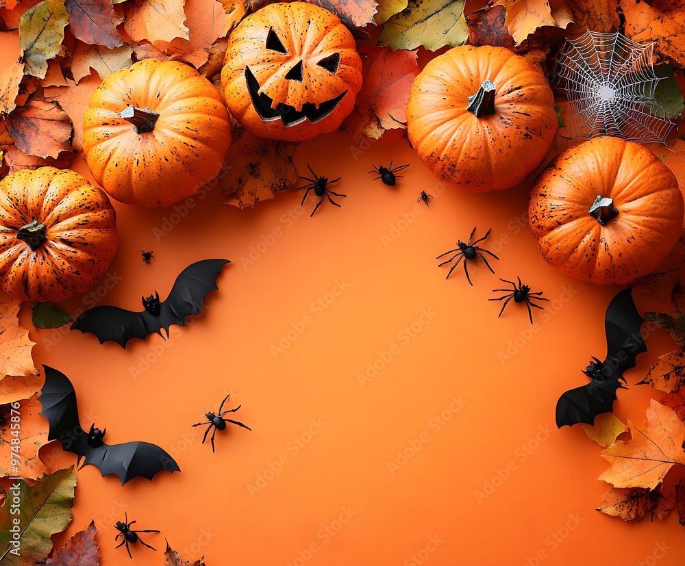 Autumn Happy Halloween Festival . Pumpkin and Leaves on Background AI generated Autumn Happy Halloween Festival . Pumpkin and Leaves on Background AI generated