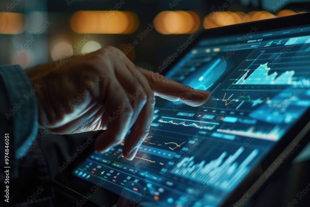 Businessman using laptop with data analysis and graph charts, suitable for work or education Businessman using laptop with data analysis and graph charts, suitable for work or education
