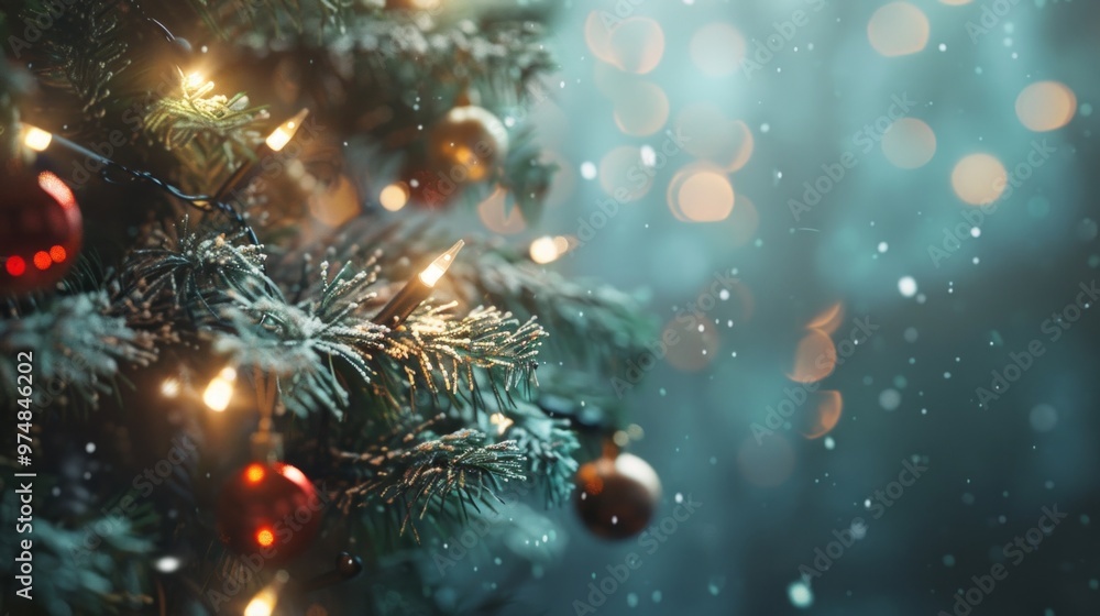 Fototapeta premium A Christmas tree with lights and ornaments