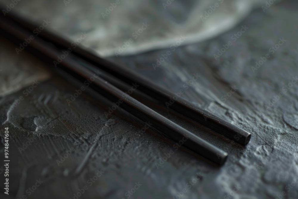 Pair of chopsticks on a table, ready for use Pair of chopsticks on a table, ready for use