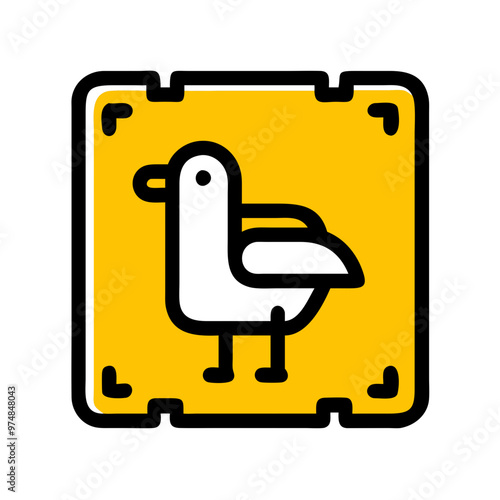 Seagull Icon in Bright Yellow Square Design