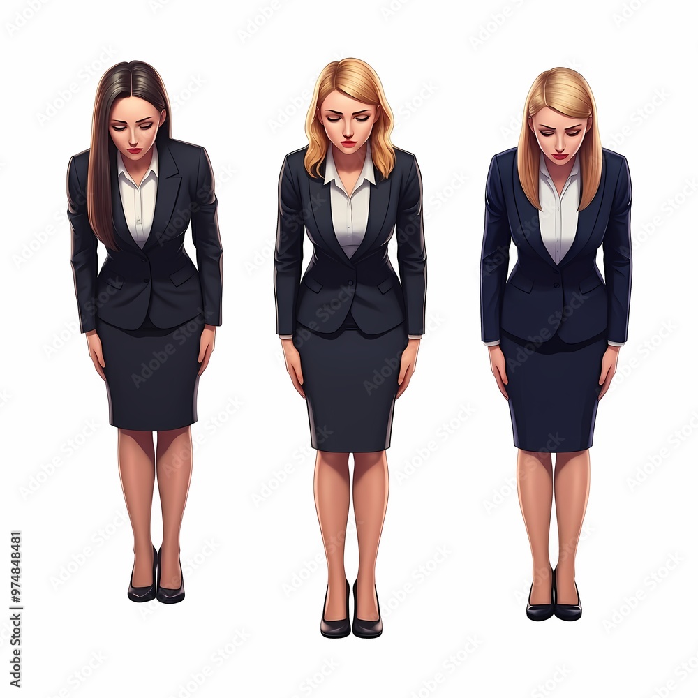 Female business executives women bowing apology bow paying respect illustration Female business executives women bowing apology bow paying respect illustration
