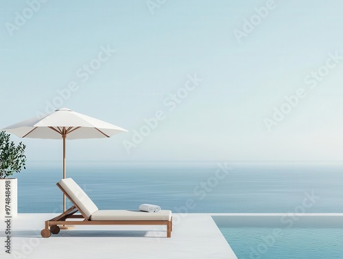 Teak wood outdoor chaise lounge by a luxurious infinity pool, teak patio furniture, poolside relaxation photo