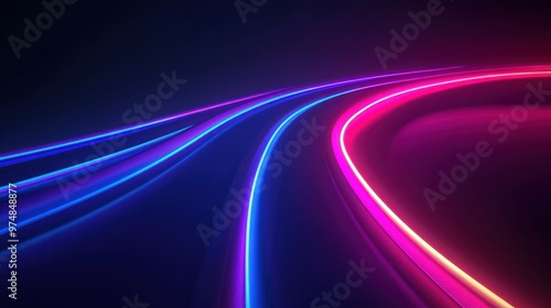 Illustration of colorful neon lights shining with curved lines simple wallpaper, Abstract 3d rendering colorful background. Ai generated image