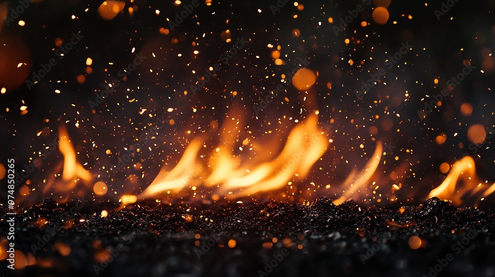 A vibrant display of flames and embers, creating a dynamic and warm atmosphere with shimmering light and deep shadows. A vibrant display of flames and embers, creating a dynamic and warm atmosphere with shimmering light and deep shadows.