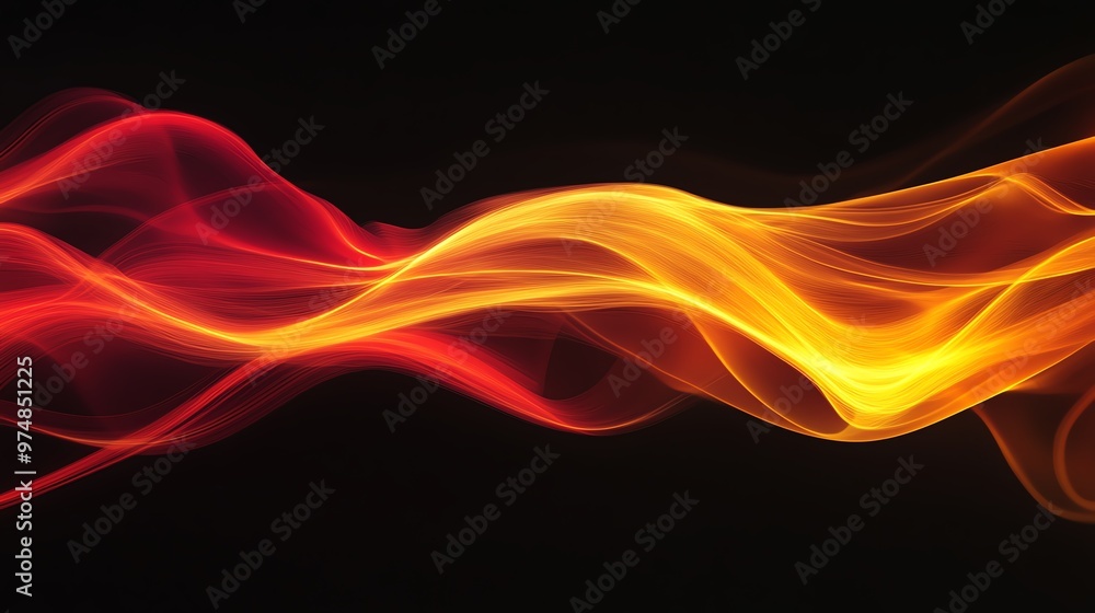 Fototapeta premium Vibrant swirl of red and yellow light creating an ethereal effect against a dark background, perfect for dynamic visual designs.