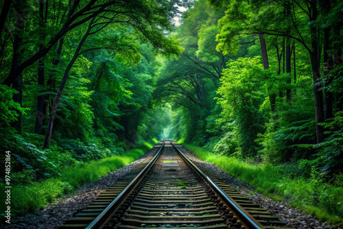 Railway Track Green Trees Beautiful