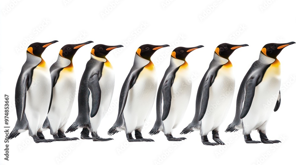 Fototapeta premium A group of penguins walking, isolate on white background