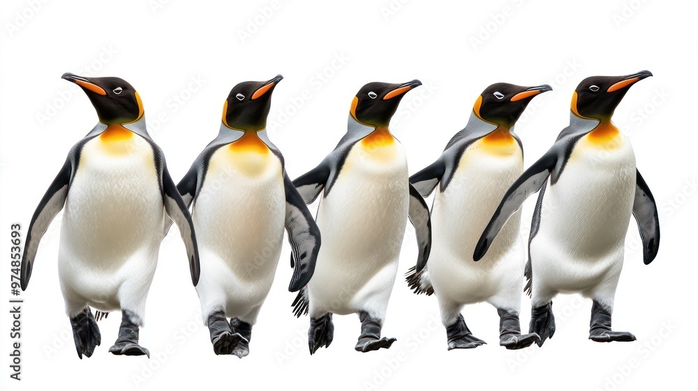 Fototapeta premium A group of penguins walking, isolate on white background